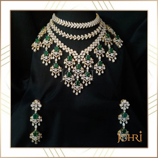 Elegant Emerald Cubic Zirconia Inlaid Pearl Chain Choker Necklace Earr –  ArtGalleryZen