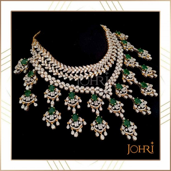 Gold Multilayer Emerald Necklace - South India Jewels